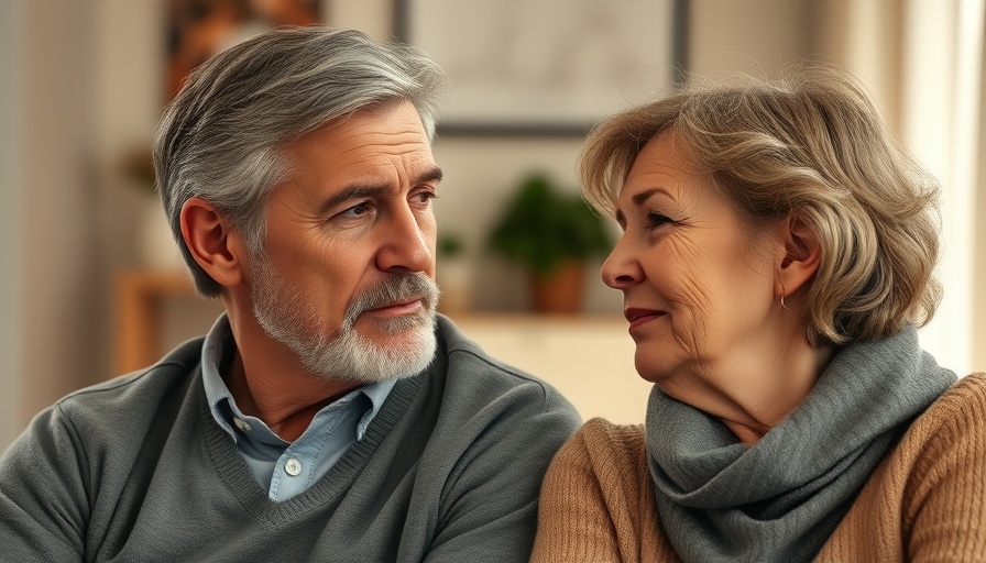 Mature couple reflecting on intimacy after 50 in thoughtful conversation.
