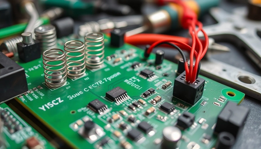 Circuit board with pen springs for hacking door locks, close-up view.