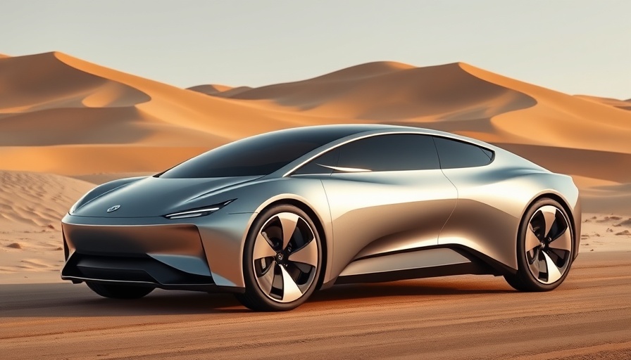 Futuristic self-driving car in desert landscape, showcasing design changes
