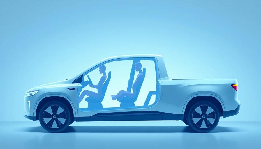 Minimalist electric pickup truck outline showcasing interior seating.