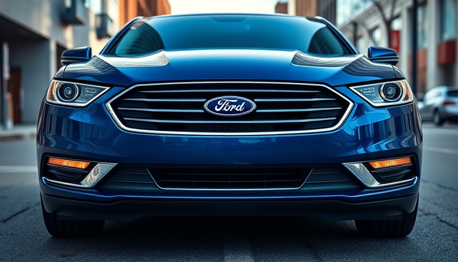 Sleek blue Ford Taurus showcases modern design in city setting.