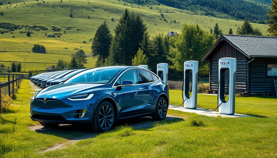 Tesla car charging at Norway station amid sales increase.