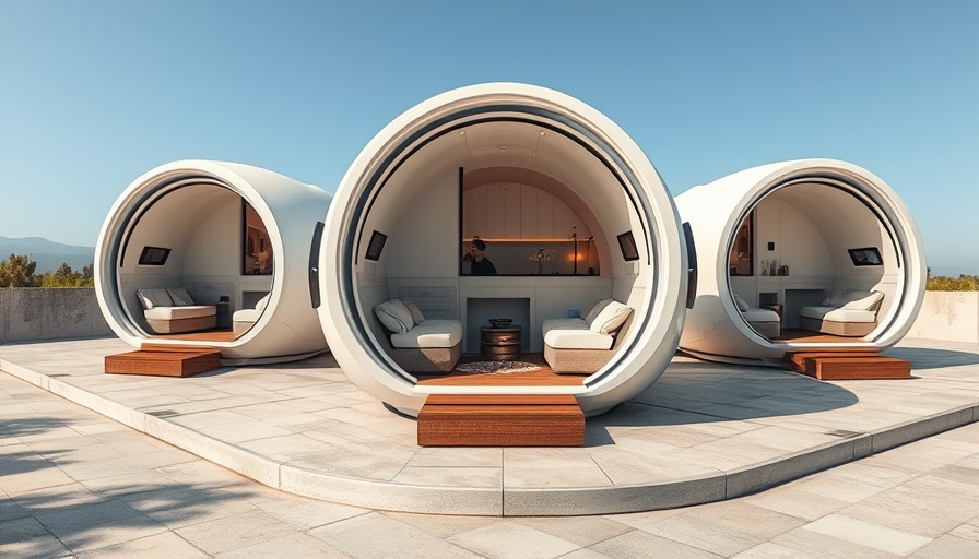 Futuristic camping pods showcasing smart camping inventions.