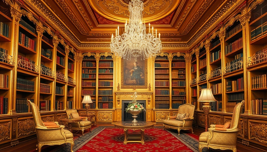 Opulent library with gold gilding showcasing political history of gilding.