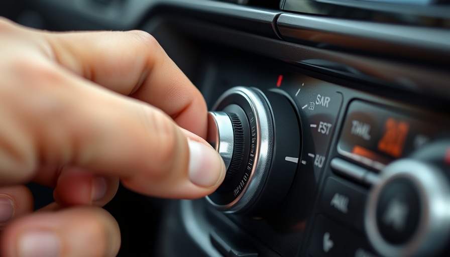 Close-up of hand adjusting car A/C control for car care.