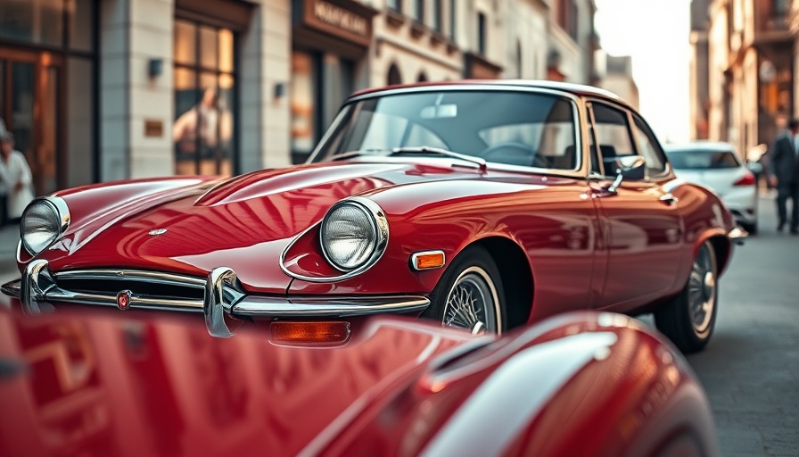 Vibrant classic car parked on city street, buy used cars.
