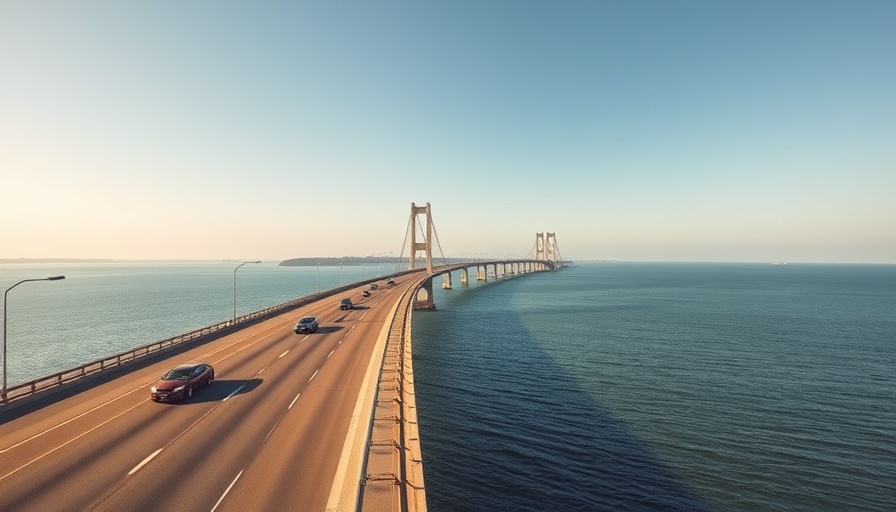 Scenic Lake Pontchartrain Causeway in Louisiana with cars.