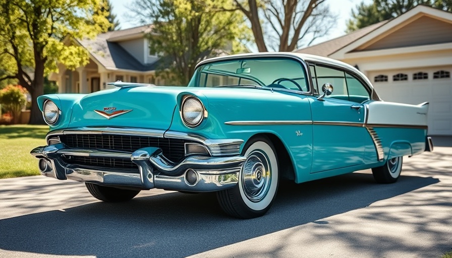 Vintage classic car in suburban driveway, buy used cars.