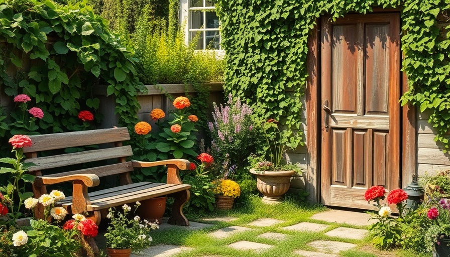 Creating a Vintage Rustic Garden Paradise with wooden furniture and flowers.