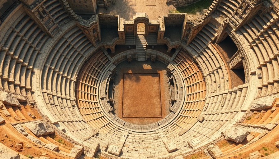Roman hall and Christian symbols in Laodicea, aerial scene