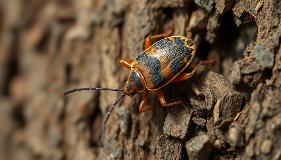 Kissing bug on tree bark related to Chagas disease endemic in US.