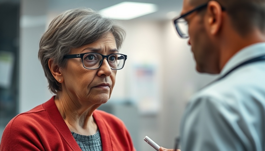 Concerned woman discusses MRI brain scan predicting Alzheimer's risk.
