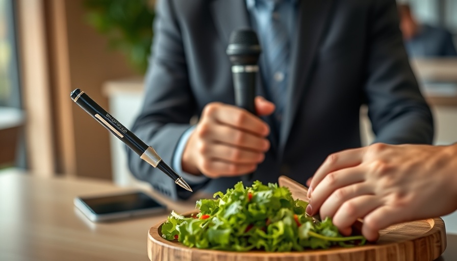 Ozempic for Health Management: injection pen, speaker, healthy salad.