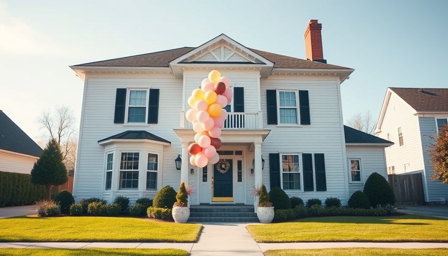 Sustainability in home design: charming white house with balloons.