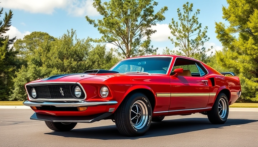 1969 Ford Mustang Mach 1 on a sunny road.