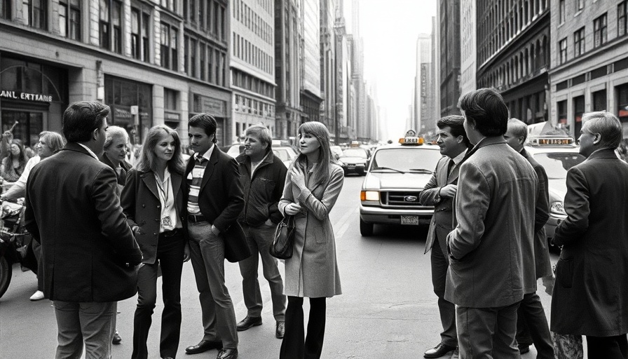 Classic 1970s street conversation in black and white, Robert Redford legacy.