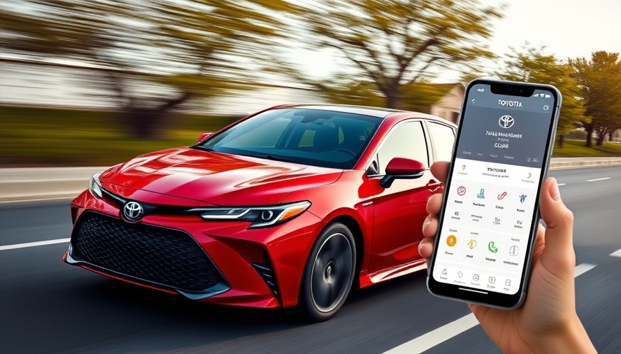 Toyota technology and behavior change illustrated with car and app.