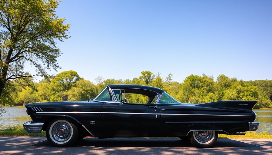 Buy used cars - vintage black classic car by the river.