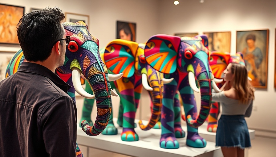 Colorful flip-flop elephant sculptures in art exhibit