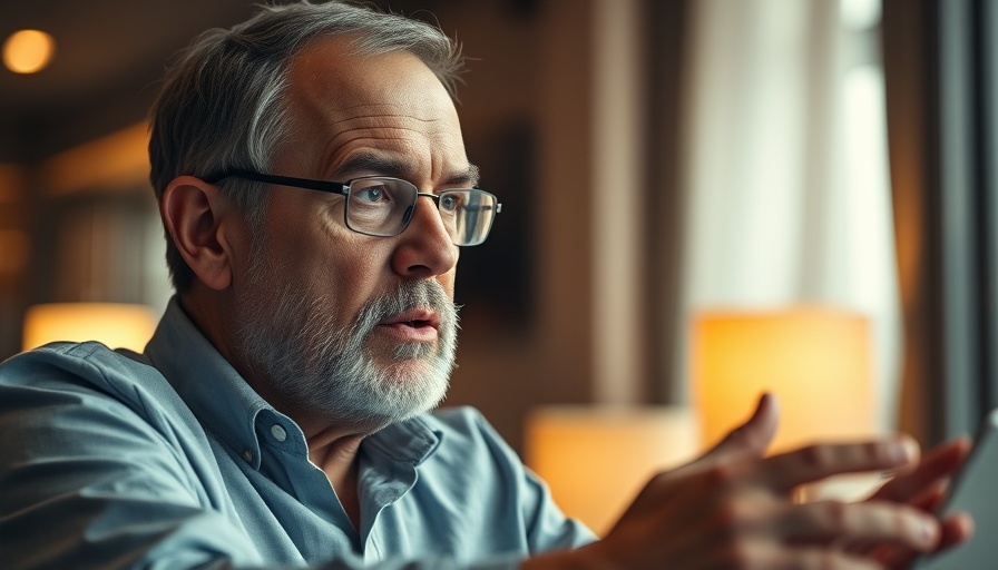 Middle-aged man discussing anti-inflammatory food for seniors indoors.
