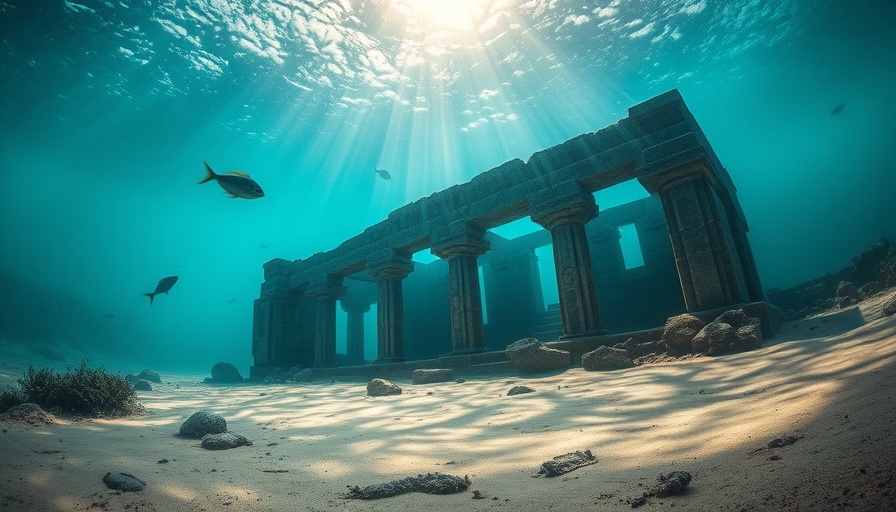 Underwater ruins of a harbor connected to Cleopatra's temple.