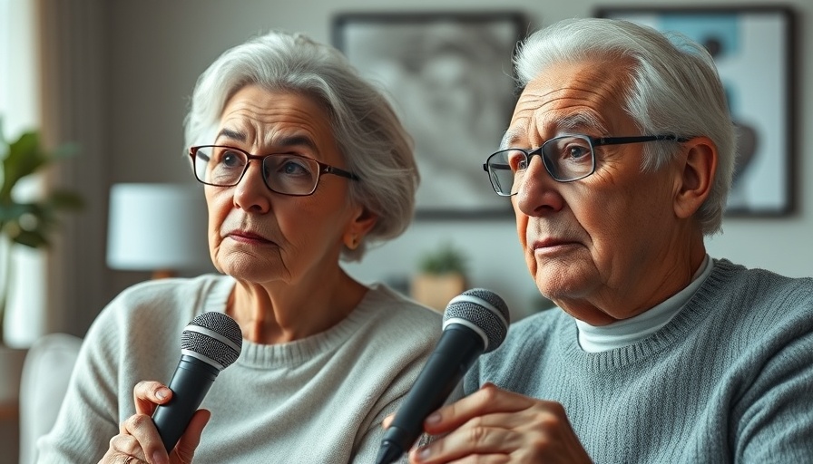 Elderly couple discussing emotions in a modern living room, regret in retirement.