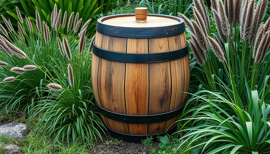 Rustic wooden barrel as upcycled garden decor.