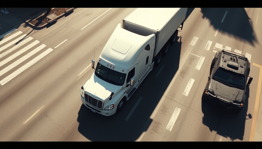 Aerial view of a semi-truck police chase with breaking news banner.
