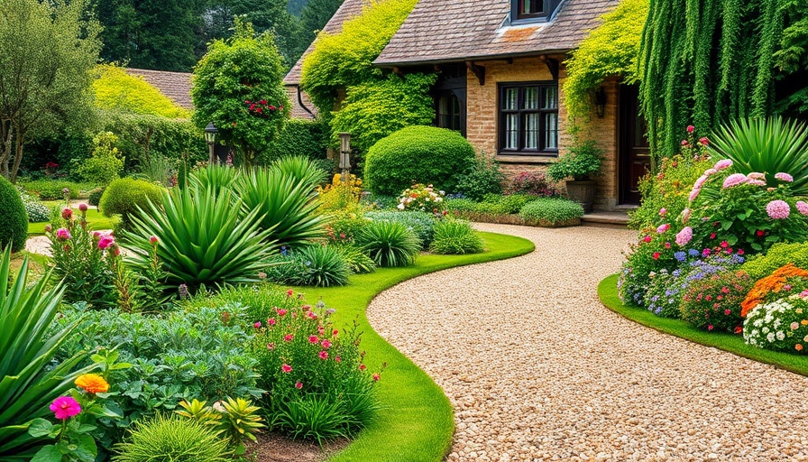 Charming pea gravel walkway ideas featuring vibrant garden.