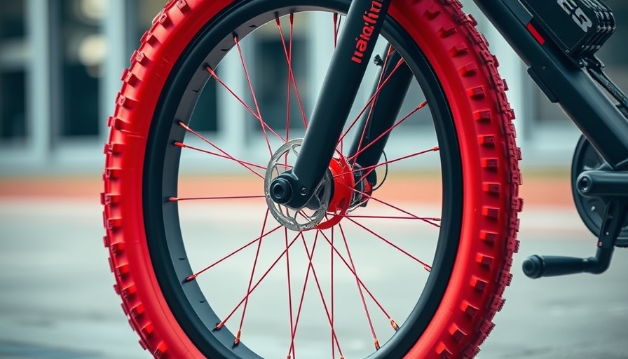 Innovative bicycle design with chunky red tires, sustainable invention.