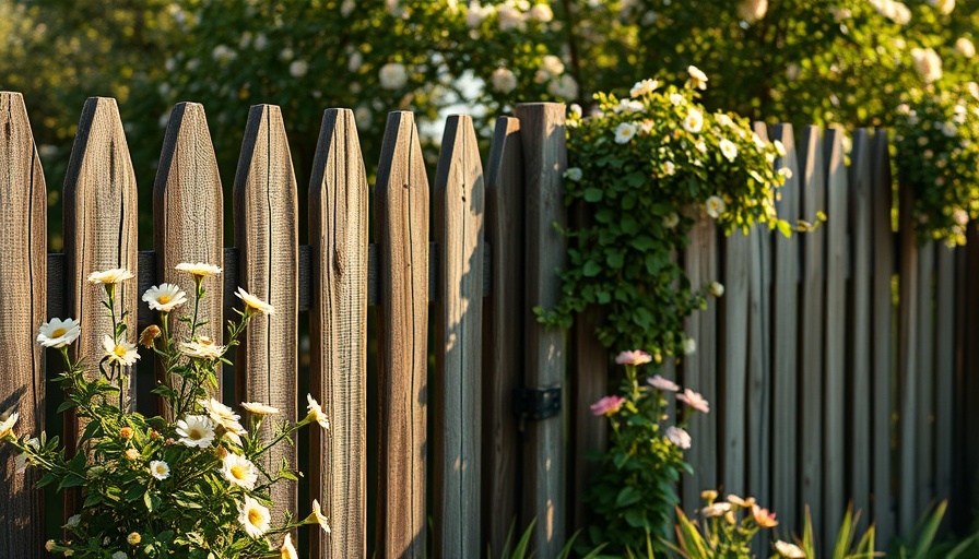 Charming vintage rustic garden fence with vibrant flowers