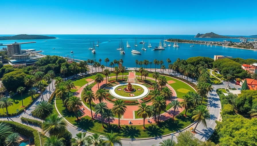 Scenic aerial view of Sarasota bay and park, highlighting things to do in Sarasota Florida.