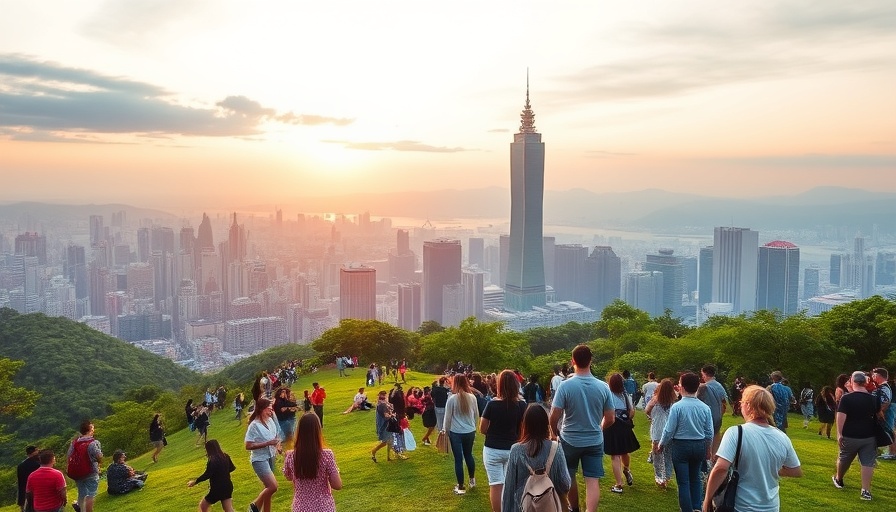 Tourists viewing Taipei skyline, Taiwan Digital Arrival Card.