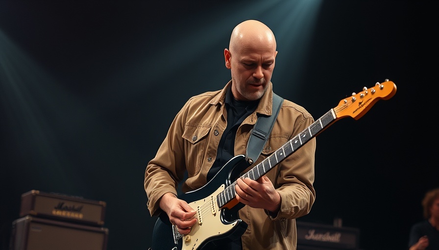 Musician performing on stage amid soft lighting and muted tones.