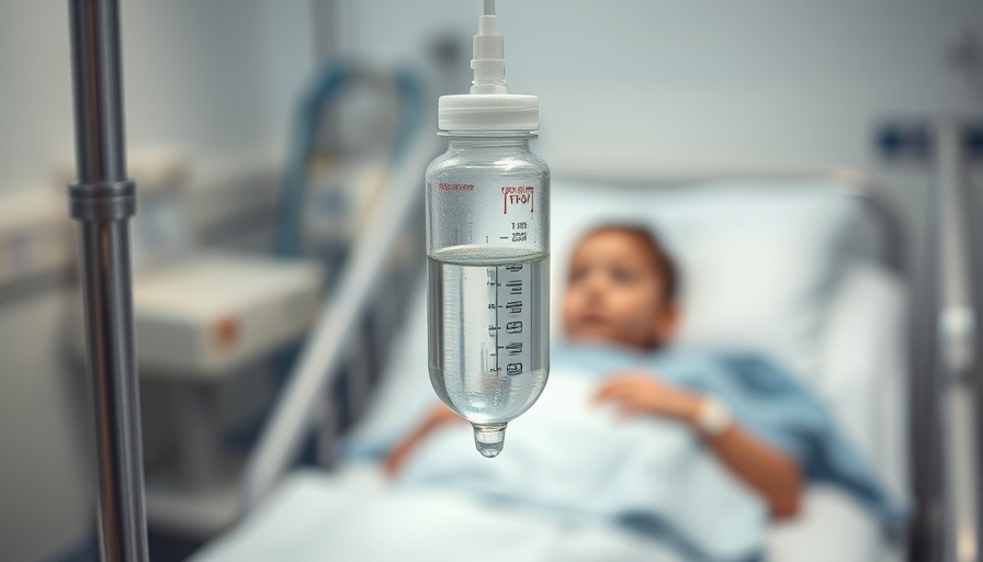 IV drip in focus with child in hospital bed, pediatric sepsis.