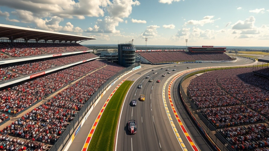 Aerial view of US Grand Prix at COTA with race cars on track.