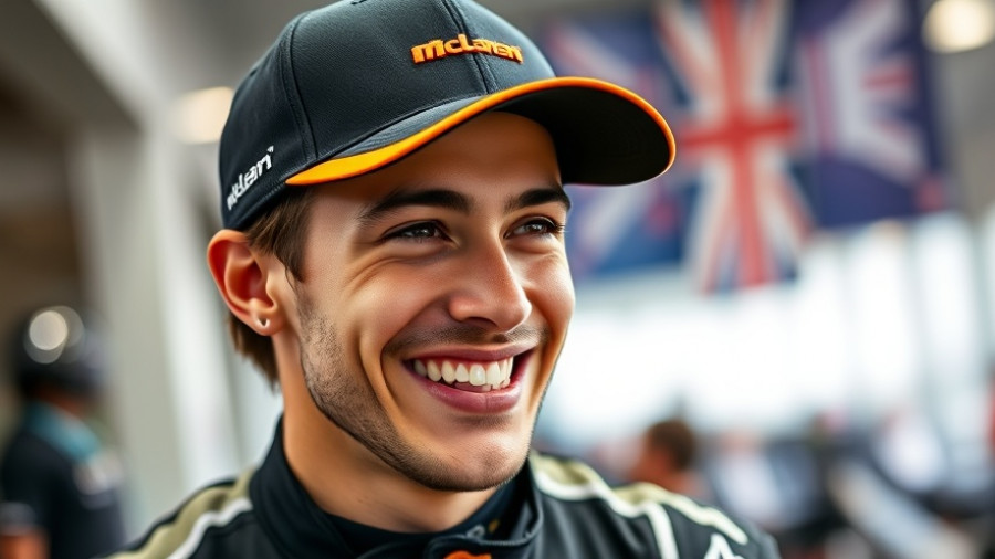 Young McLaren driver showing playful expression, formula one championship pressure McLaren
