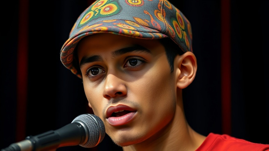 Formula One driver in colorful cap during an interview.