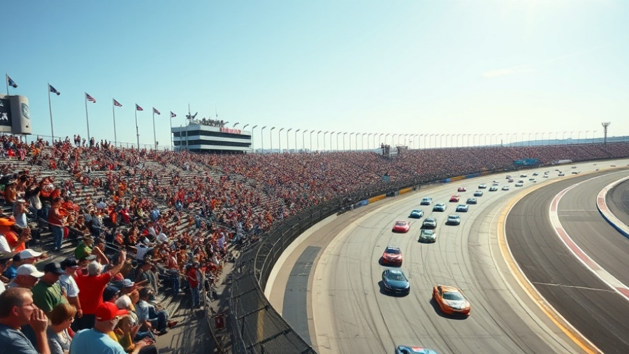 NASCAR final four race track full of fans, daytime event.