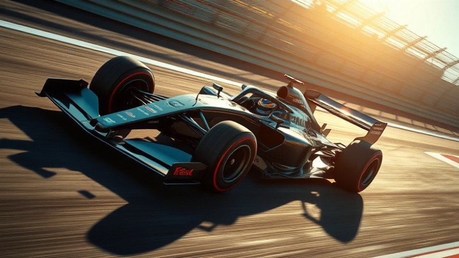 Sleek Formula One car racing on track in dynamic motion.