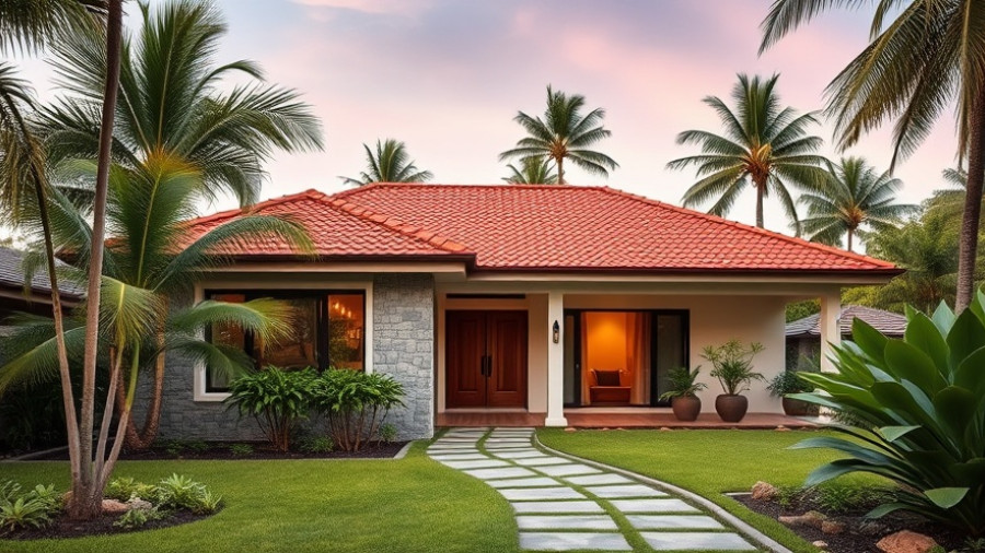 Nivriti 2.O House with red-tiled roof and lush garden