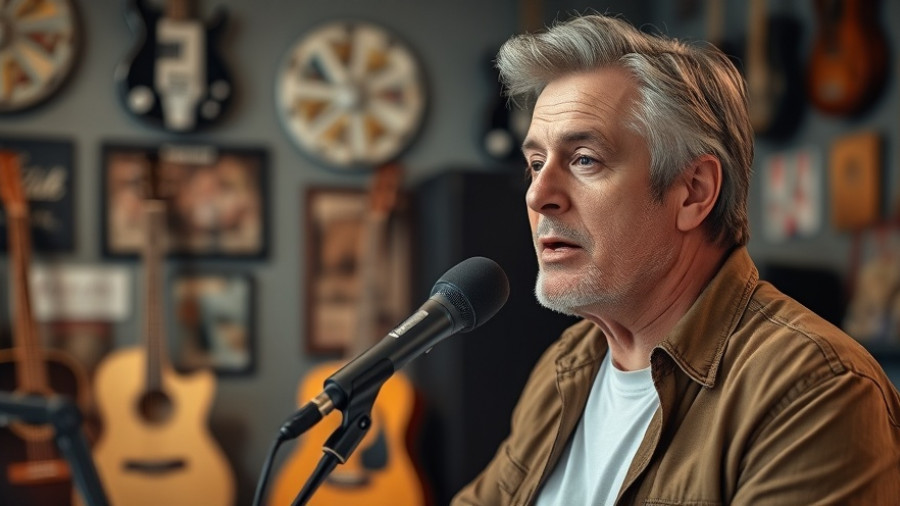 Casual man discusses in a studio with NASCAR memorabilia.