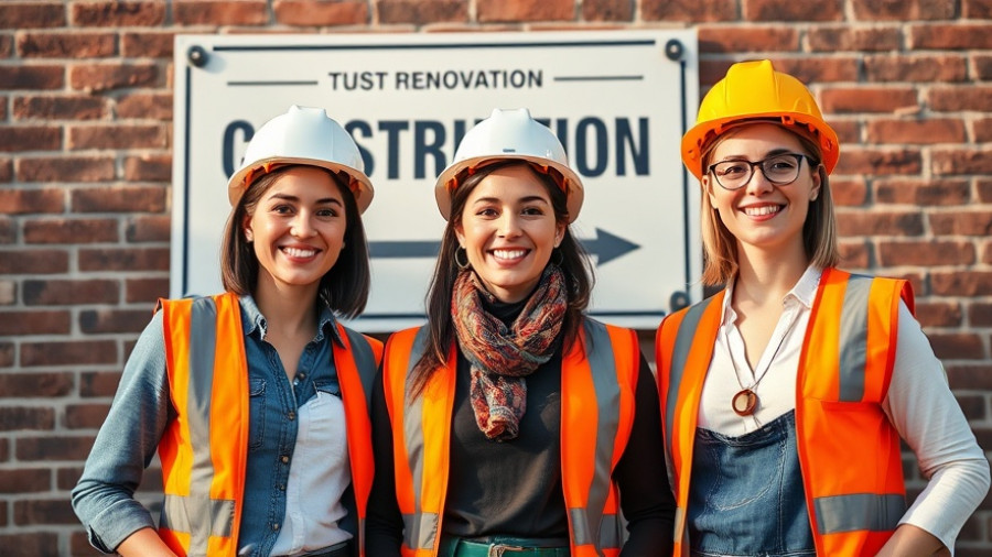 Union College Modernization Project sign with women in construction gear.