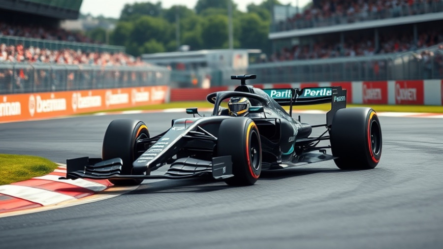 Mercedes F1 car at Mexico Grand Prix, showcasing dynamic performance.