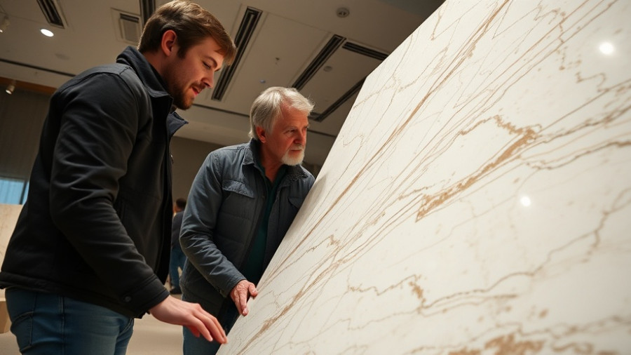 Coverings 2026 registration open: Two people examining marble slab
