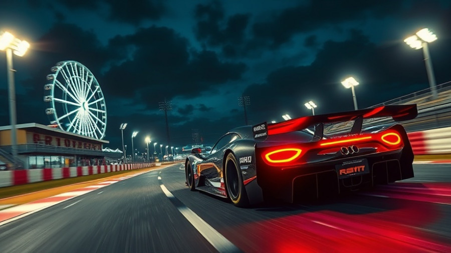 Aston Martin car on a lit track at night, representing financial issues.