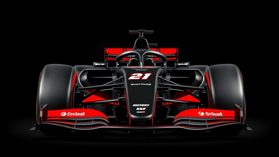 Iconic Formula One car showcased for auction with dramatic lighting.