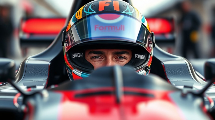 Formula 1 driver in cockpit, helmet with vibrant design during F1 Mexico pit stop.