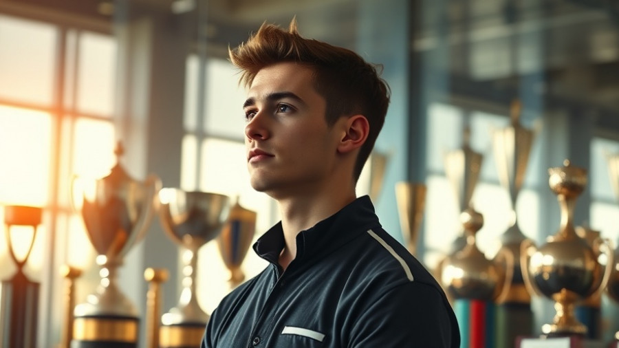 Colton Herta gazing at racing trophies for 2026 commitments.