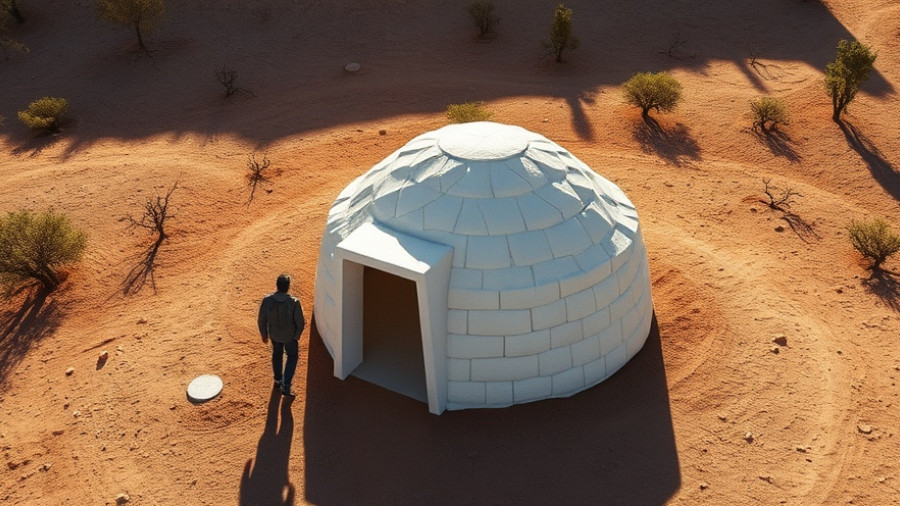 Mycelial architecture structure in an open area with a person nearby.